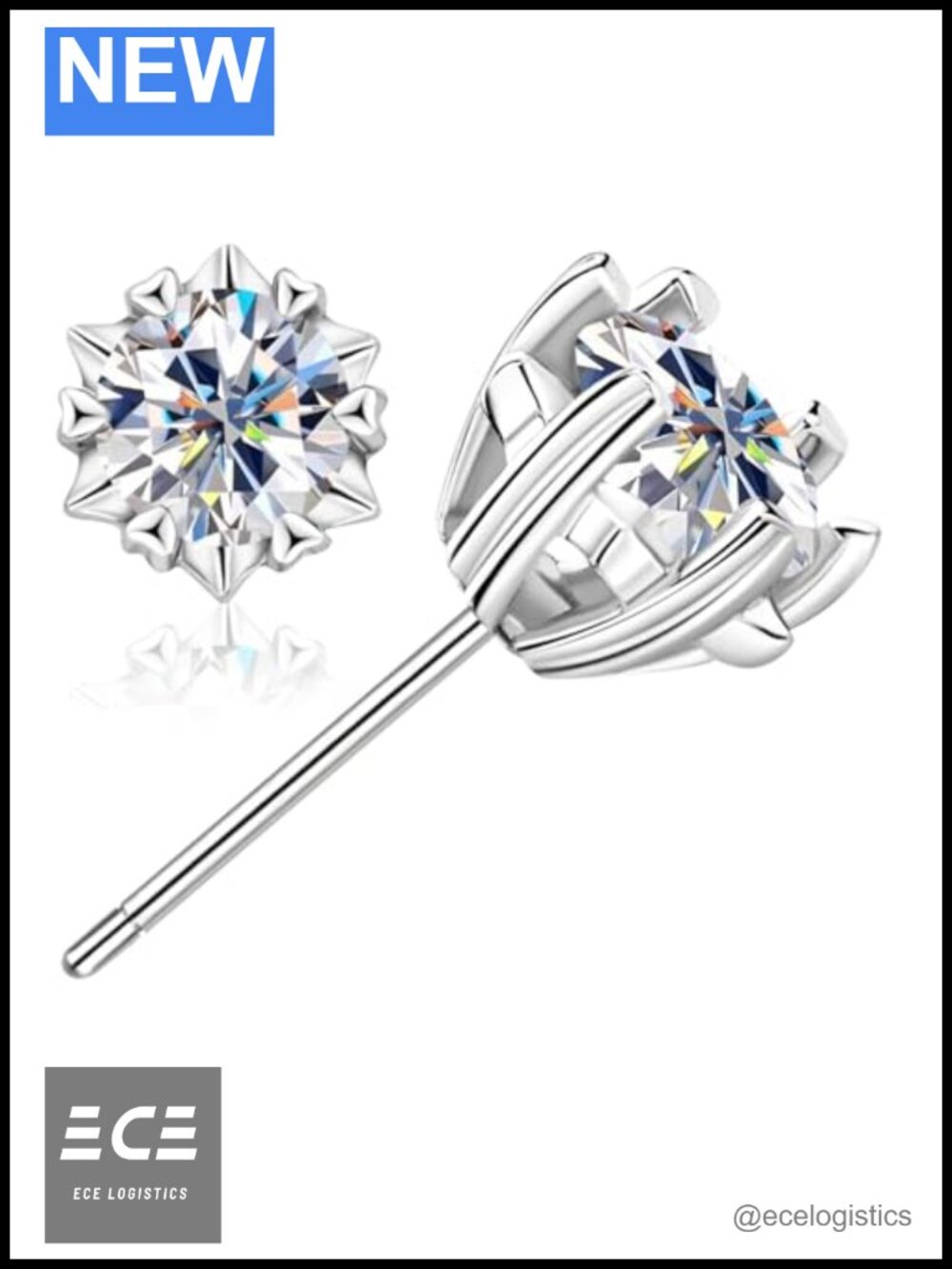 18K Gold Plated Moissanite Stud Earrings 925 Silver Hypoallergenic 1ct